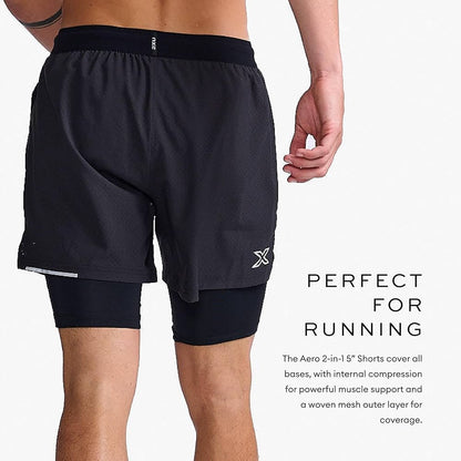 2XU شورت ركض عالي الأداء ٢*١ اللون الأسود